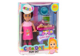 Mini lėlė su ilgais plaukais ir šuniukais kaina ir informacija | Žaislai mergaitėms | pigu.lt