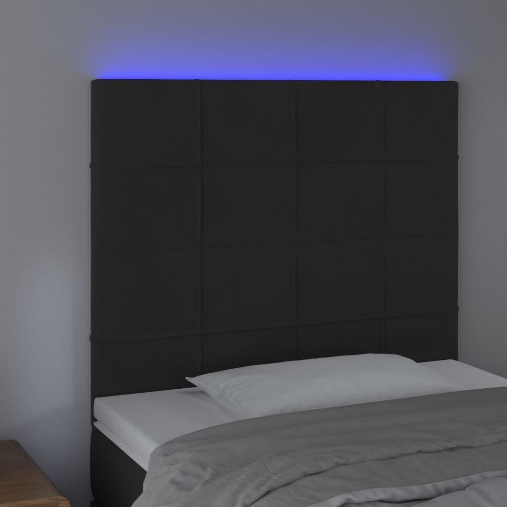 vidaXL Galvūgalis su LED, juodos spalvos, 100x5x118/128cm, aksomas kaina ir informacija | Lovos | pigu.lt