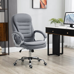 Darbo kėdė, pasukama 360° kampu, ergonomiška, supimo funkcija, reguliuojamo aukščio, pilka lininė, 64x75x111-121 cm kaina ir informacija | Biuro kėdės | pigu.lt