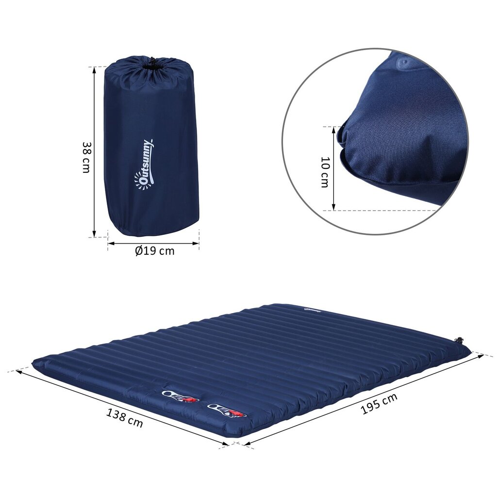 Pripučiamas čiužinys Outsunny Air Mattress 195x138x10 cm, mėlynas kaina ir informacija | Turistiniai čiužiniai ir kilimėliai | pigu.lt