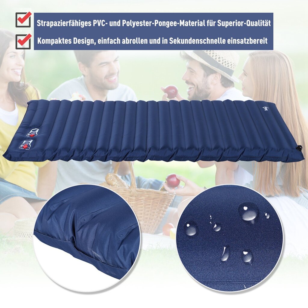 Pripučiamas čiužinys Outsunny Air Mattress 195x138x10 cm, mėlynas kaina ir informacija | Turistiniai čiužiniai ir kilimėliai | pigu.lt