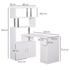 L formos rašomasis stalas su knygų lentyna ir stalčiumi - Baltas 120x80x164 cm kaina ir informacija | Kompiuteriniai, rašomieji stalai | pigu.lt