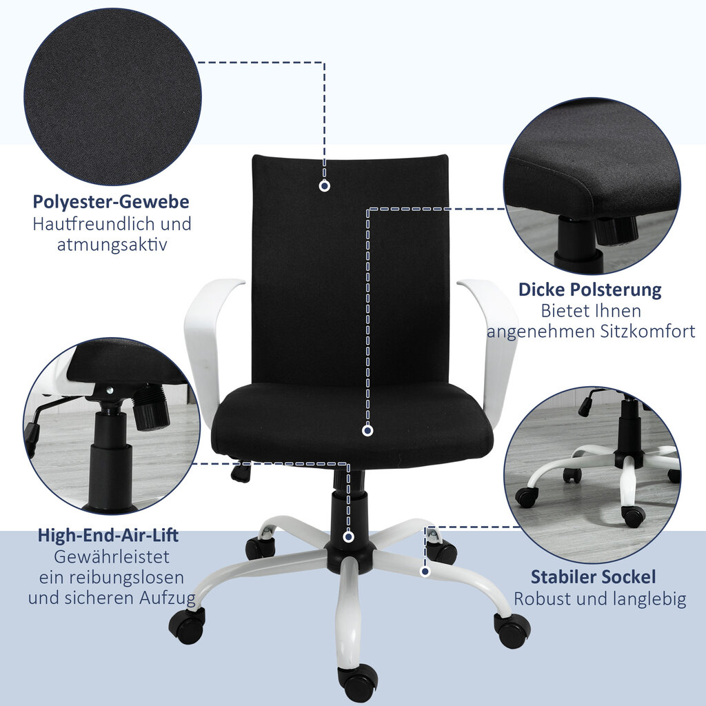 "Vinsetto" biuro kėdė rašomojo stalo kėdė tinklinis atlošas su supimo funkcija galvos atlošas ergonomiškas 360° pasukamas ratukais putplastis nailonas juodas 61x61x89-99cm kaina ir informacija | Biuro kėdės | pigu.lt