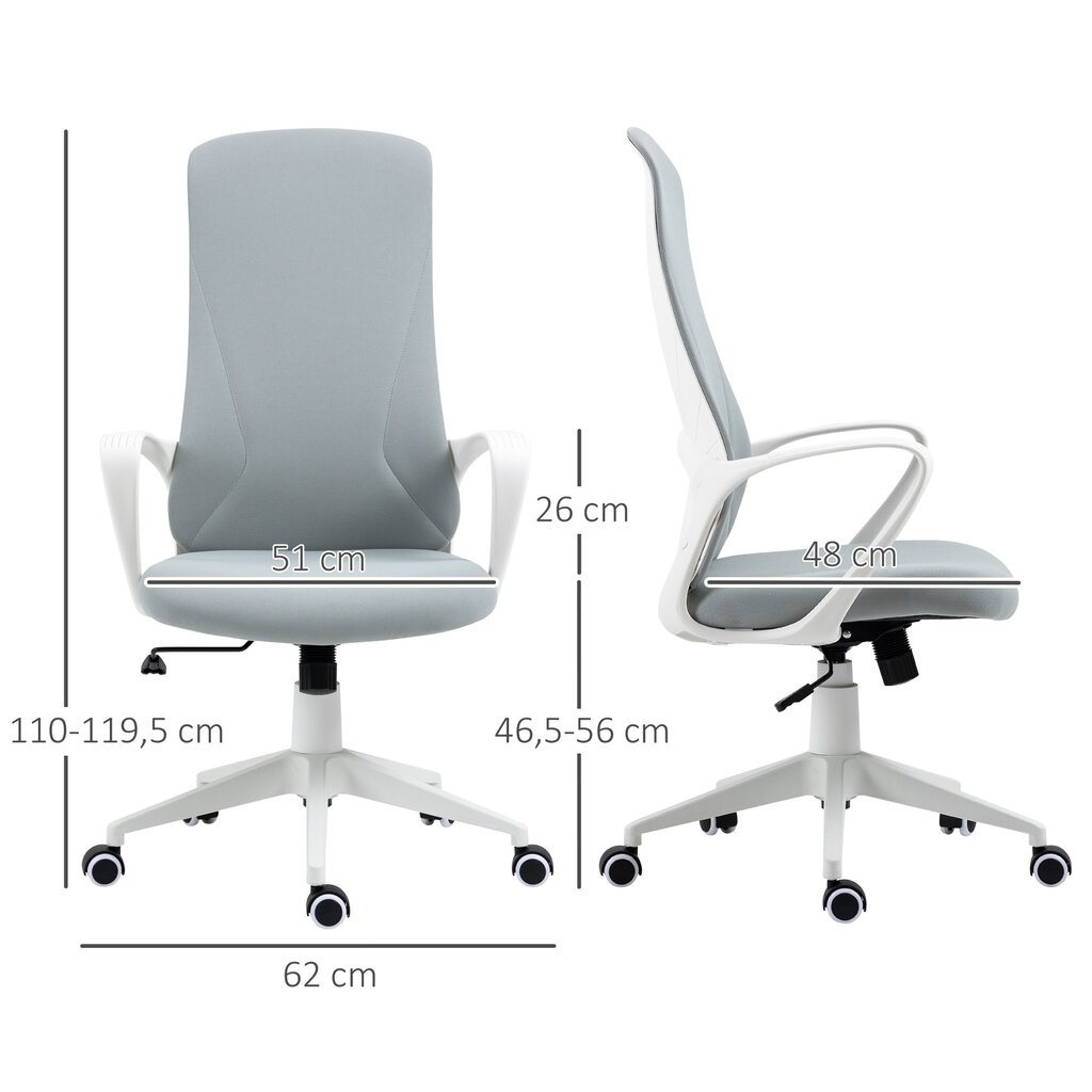 su supimo funkcija, reguliuojamo aukščio darbo kėdė, ergonomiška kompiuterio kėdė, pasukama, elastingas audinys, šviesiai pilka цена и информация | Biuro kėdės | pigu.lt