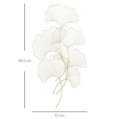 HOMCOM Sienų apdaila, metalinis 3D modernus ginkmedžio lapų paveikslas, 51x3,5x94,5cm kaina ir informacija | Veidrodžiai | pigu.lt