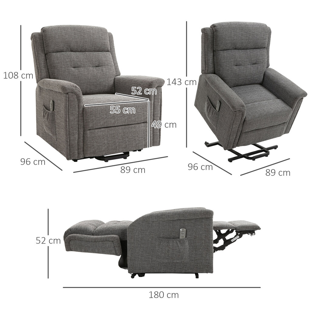 Elektrinis fotelis su atlošimo funkcija, fotelis reglaineris su pulteliu, iki 170 kg, pilkas 89x96x108 cm цена и информация | Svetainės foteliai | pigu.lt