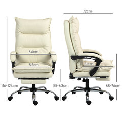 "Vinsetto" biuro kėdė, reguliuojamo aukščio darbo kėdė su atsilenkimo funkcija, atrama kojoms, ergonomiška sukamoji kėdė, dirbtinė oda, smėlio spalvos 66 x 72 x 116-124 cm цена и информация | Офисные кресла | pigu.lt