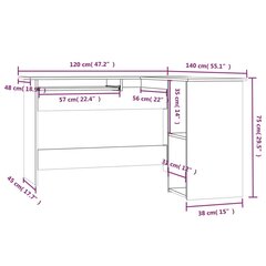 vidaXL Kampinis rašomasis stalas, rudas ąžuolo, 120x140x75cm, mediena цена и информация | Компьютерные, письменные столы | pigu.lt