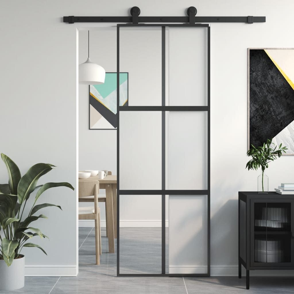 Stumdomos durys juodos 76x205cm grūdintas stiklas/aliuminis 155210 kaina ir informacija | Vidaus durys | pigu.lt