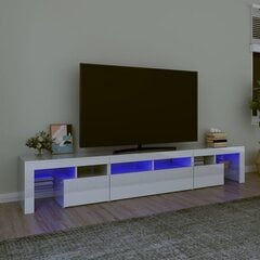 Tv spintelė su led apšvietimu, balta, 230 x 36,5 x 40 cm, blizgi цена и информация | Тумбы под телевизор | pigu.lt