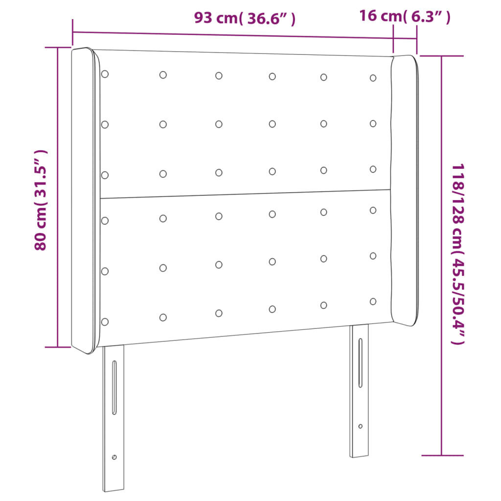 Galvūgalis su led, juodas, 93x16x118/128cm kaina ir informacija | Lovos | pigu.lt