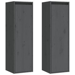 vidaXL Sieninės spintelės, 2vnt., juodos, 30x30x100cm, pušies masyvas kaina ir informacija | Lentynos | pigu.lt