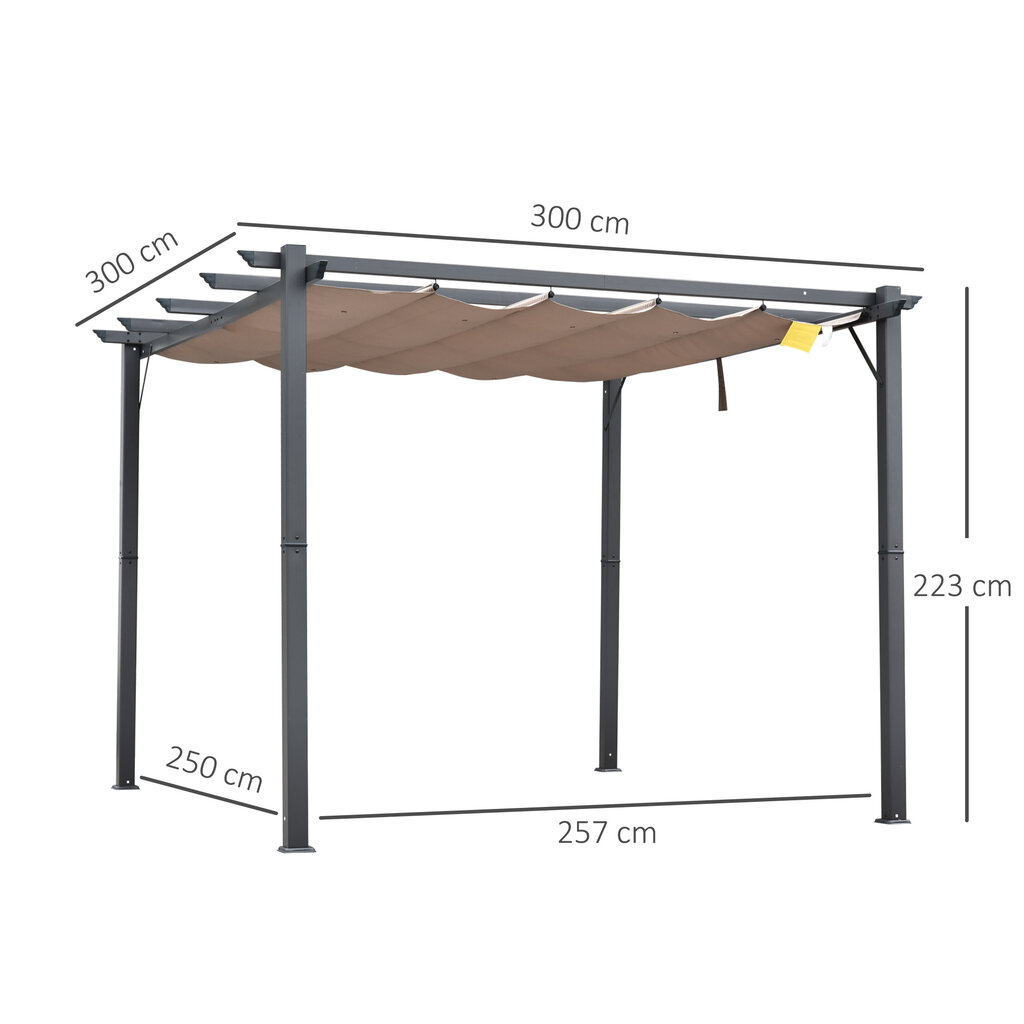 Pavėsinė Outsunny, 3x3x2,23 m, ruda kaina ir informacija | Pavėsinės | pigu.lt