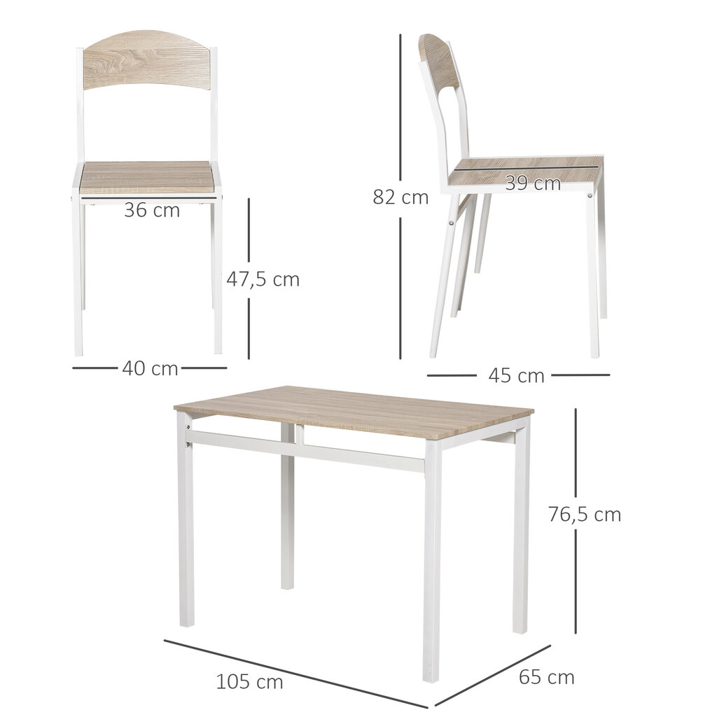 HOMCOM Valgomojo grupė 5 dalių valgomojo stalo komplektas, medžio tekstūros MDF + metalas, pilka + balta, 1 stalas + 4 kėdės kaina ir informacija | Virtuvės ir valgomojo stalai, staliukai | pigu.lt