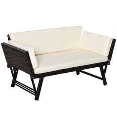 Poliratano sodo sofa, 2 sėdimų vietų sodo baldai, sulankstomi porankiai 129 x 63 x 67 cm цена и информация | Комплекты уличной мебели | pigu.lt