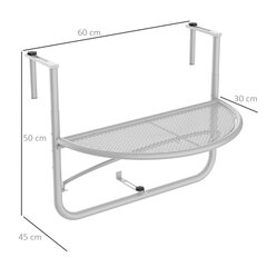 Pakabinamas staliukas balkonui, reguliuojamo aukščio pusapvalis Ø30 cm - balta L60 x W45 x H50 cm kaina ir informacija | Lauko stalai, staliukai | pigu.lt