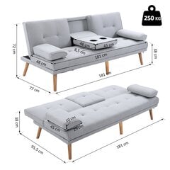 HOMCOM Sofa lova Patogi sofa lova, 3 sėdimos vietos, sofa lova, patalynė, šviesiai pilka, 181x77x72cm kaina ir informacija | Sofos | pigu.lt