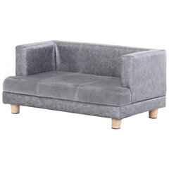 PawHut sofa šunims Patogi sofa augintiniams iš odos imitacijos ir trumpo pliušo, pilka, 68x41x32cm kaina ir informacija | Guoliai, pagalvėlės | pigu.lt