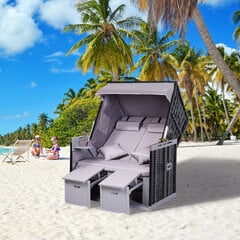 Paplūdimio kėdė "Full Lounger" Dvigubas saulės gultas su stogeliu - Pilka 118 x 79 x 50 cm цена и информация | Лежаки | pigu.lt