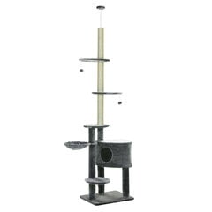 PawHut Cat Tree Ceiling High Height Adjustable 220-265cm Cat Tree with Sisal Columns, Play Ball, Height Adjustable Cat Scratching Post, Cat Climbing Tree with Cat Bed, Cat House, Dark Grey цена и информация | Когтеточки | pigu.lt