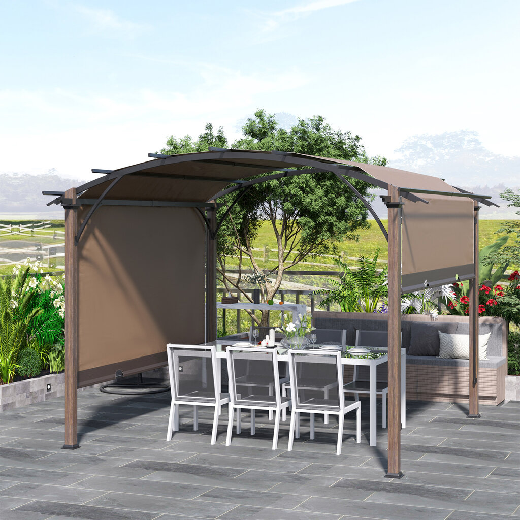 Pavėsinė Outsunny Pavilion Pergola, 345x345 cm, ruda kaina ir informacija | Pavėsinės | pigu.lt