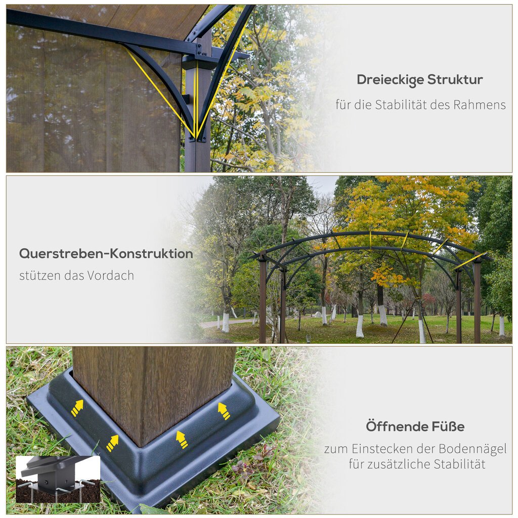 Pavėsinė Outsunny Pavilion Pergola, 345x345 cm, ruda kaina ir informacija | Pavėsinės | pigu.lt