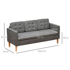 3 vietų sofa - pilka 166,5 x 62 x 82 cm kaina ir informacija | Sofos | pigu.lt