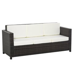 "Outsunny" polivinilinė rotango sodo poilsio sofa 3-vietė su pagalvėlėmis, metalinis poliesteris, ruda+balta, 185 x 70 x 80 cm цена и информация | Комплекты уличной мебели | pigu.lt