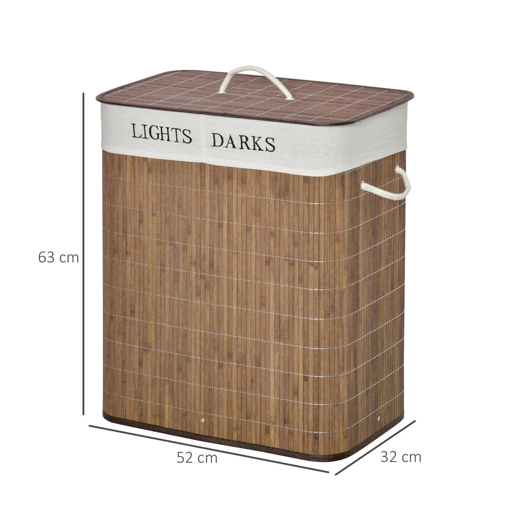 Skalbinių dėžė su skalbinių maišu 52x32x63cm, 100l kaina ir informacija | Vonios kambario aksesuarai | pigu.lt