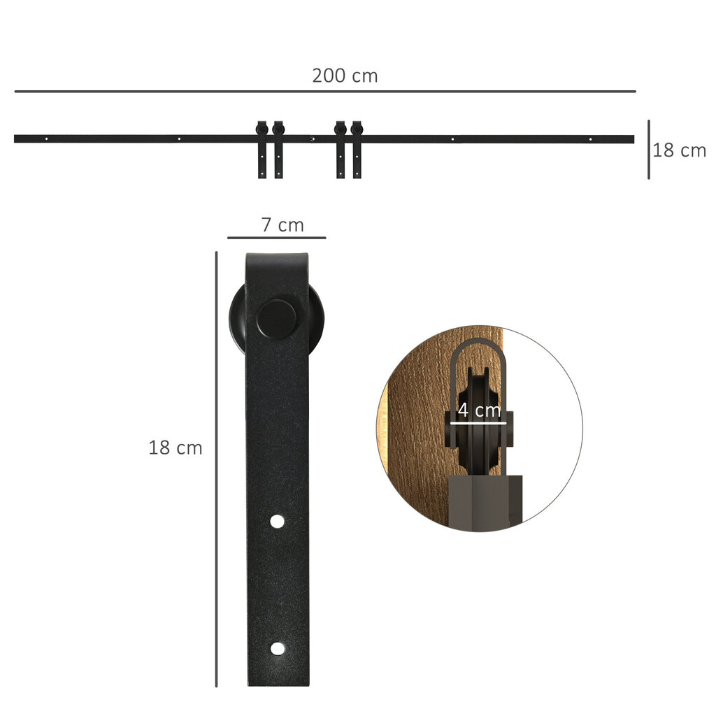 Homcom bėgelis su priedais 200x0,6x18 cm, juodas kaina ir informacija | Vidaus durys | pigu.lt