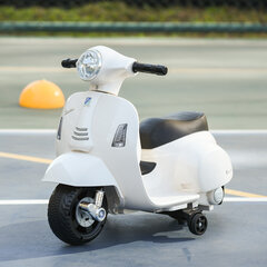 Детский электромотоцикл HOMCOM VESPA, 18-36 месяцев, 3 км/ч, светодиодный свет и звук, полипропиленовый пластик и металл, белый, 66,5x38x52 см цена и информация | Электромобили для детей | pigu.lt