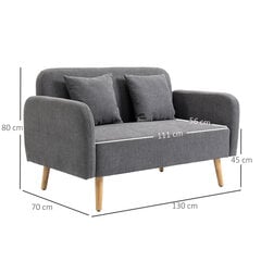 HOMCOM dvivietė sofa-lovesa su pagalvėlėmis, reguliuojamos kojų atramos, aksominis poliesteris, gumos mediena, putplastis, 2 sėdimos vietos, medžiaginis užvalkalas цена и информация | Диваны | pigu.lt