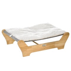 "PawHut" kačių lovos hamakas su rėmu katėms, paaukštintas kačių lizdas su minkšta pagalvėle, pušies mediena, 68x43x20 cm kaina ir informacija | Guoliai, pagalvėlės | pigu.lt