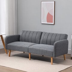 HOMCOM Išskleidžiama dvivietė sofa-lova, miegamoji sofa-lova su miego funkcija, į liną panašus poliesteris, kaučiukmedis, pilka, 173x75x73 cm цена и информация | Диваны | pigu.lt