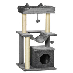 PawHut 90cm Cat Tree Hammock Play Tree Cat Cave Platforms Climbing Tree Plush Sisal Grey цена и информация | Когтеточки | pigu.lt