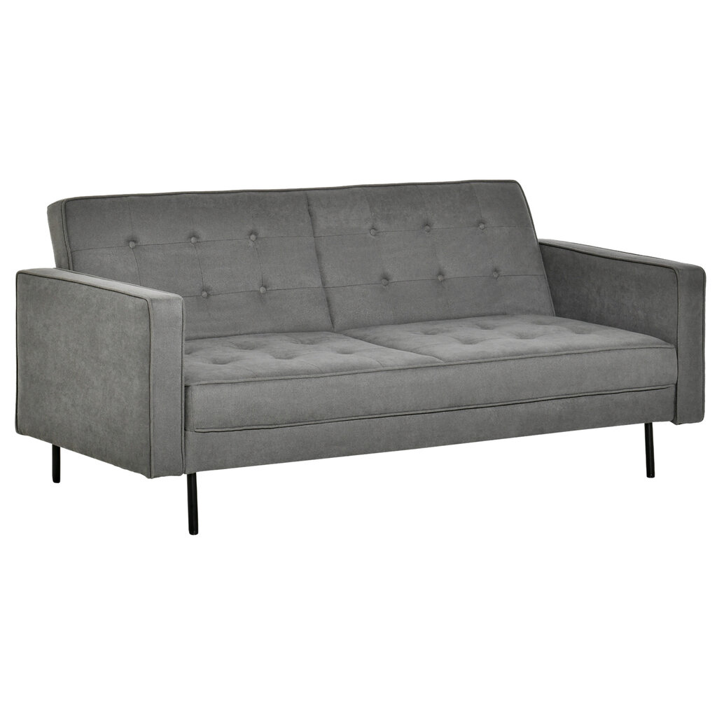 HOMCOM Sofa lova 3 vietų sofa su miego funkcija, reguliuojamas kampas, vintažinė, eukalipto mediena, medvilnė, pilka kaina ir informacija | Sofos | pigu.lt