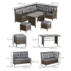 Pilkos spalvos poliratano sodo baldų komplektas "lounge", įskaitant sofos komplektą ir pagalvėles, idealiai tinka lauke ir terasoje kaina ir informacija | Lauko baldų komplektai | pigu.lt