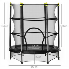 Batutas vaikams Ø140 cm su apsauginiu tinklu - juodas, iki 45 kg kaina ir informacija | Batutai | pigu.lt