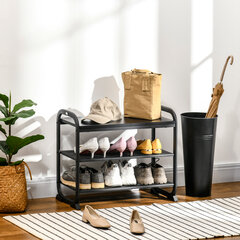 HOMCOM Pramoninio stiliaus batų lentyna 2 lygių batų suolas su 2 lentynomis, skirtas 6 poroms batų, plienas, juodas, 62x30x52cm kaina ir informacija | Sėdmaišiai ir pufai | pigu.lt