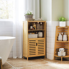 kleankin vonios kambario spintelė, pagaminta iš bambuko, su žaliuzinėmis durelėmis, apsauga nuo pasvirimo, kaimiškas stilius, universali spintelė цена и информация | Шкафчики для ванной | pigu.lt