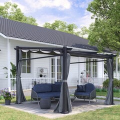 Outsunny Pergola 2,97 x 2,95 м Водоотталкивающий павильон с навесом от солнца и боковыми секциями, укрытие для патио, садовая мебель, полиэстер темно-серый цена и информация | Беседки, навесы, тенты | pigu.lt