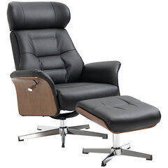 HOMCOM fotelis su taburete ir atlenkimo funkcija Televizoriaus fotelis, pasukamas atlenkiamasis fotelis, iki 150 kg, odos imitacija, juodas kaina ir informacija | Svetainės foteliai | pigu.lt