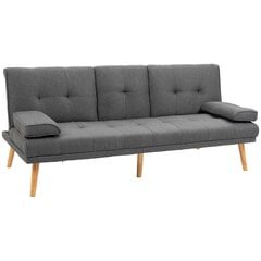 HOMCOM 3 vietų sofa-lova, sofa-lova su atlenkiamu staliuku, puodelio laikiklis, skandinaviško dizaino, tamsiai pilka, iki 250 kg kaina ir informacija | Sofos | pigu.lt