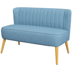 Dvivietė sofa su medinėmis kojomis, keliamoji galia iki 150 kg, mėlyna, 117 x 56,5 x 77 cm kaina ir informacija | Sofos | pigu.lt