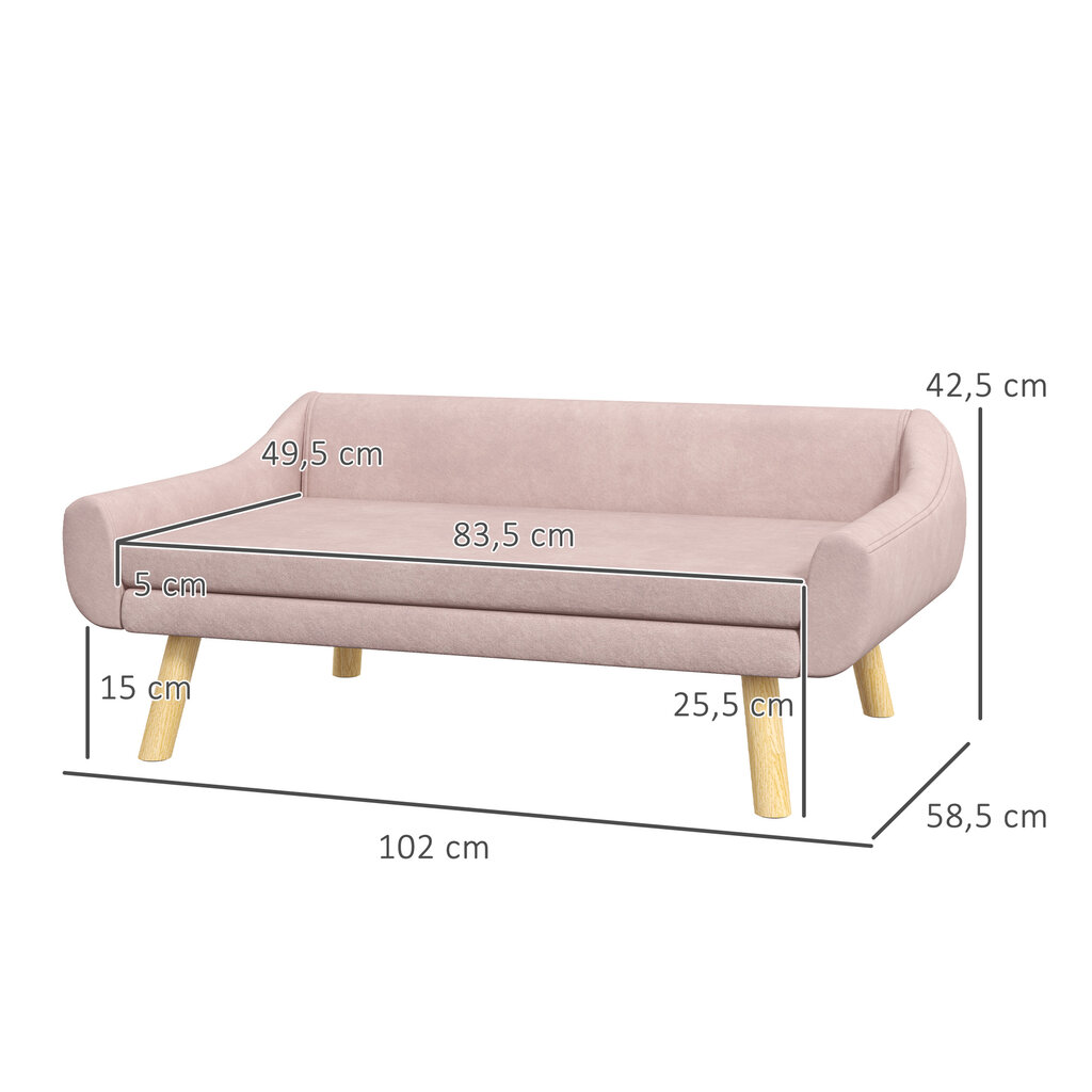 PawHut sofa šunims Elegantiška sofa katėms su atlošu, idealiai tinkanti vidutinio ir didelio dydžio šunims, aksomas, rožinė, 102x58,5x42,5cm kaina ir informacija | Guoliai, pagalvėlės | pigu.lt