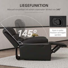 Atlenkiamas fotelis su atramas kojoms iki 125 kg, odos imitacija - juodas цена и информация | Кресла в гостиную | pigu.lt