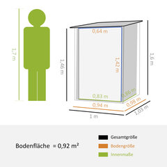"Outsunny" plieninė stoginė įrankiams 0,92 m² Užrakinama sodo stoginė su vienšlaičiu stogu, 100x103x160cm, pilka kaina ir informacija | Sodo nameliai, malkinės, pastogės | pigu.lt