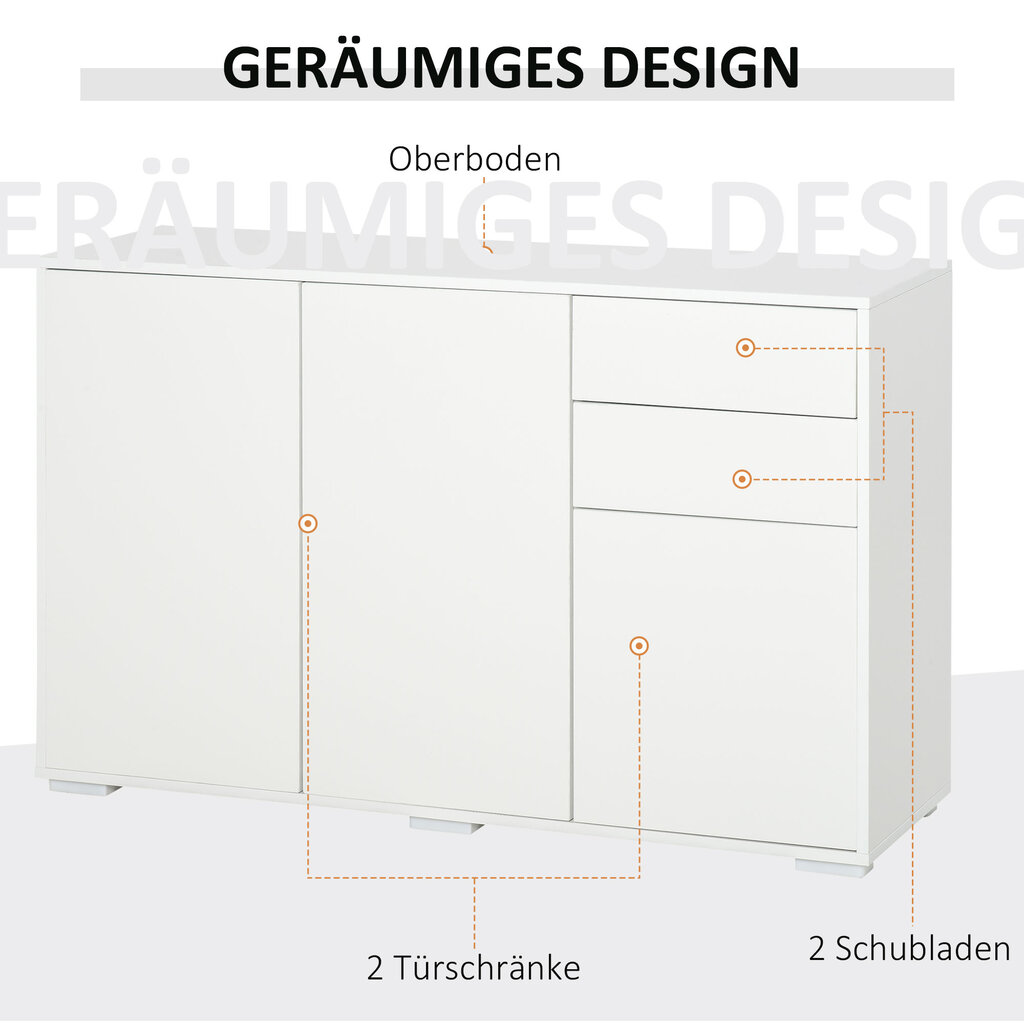 HOMCOM Komoda su 2 stalčiais ir 3 durelėmis, universali spintelė, dokumentų spinta, 117x36x74cm kaina ir informacija | Komodos | pigu.lt