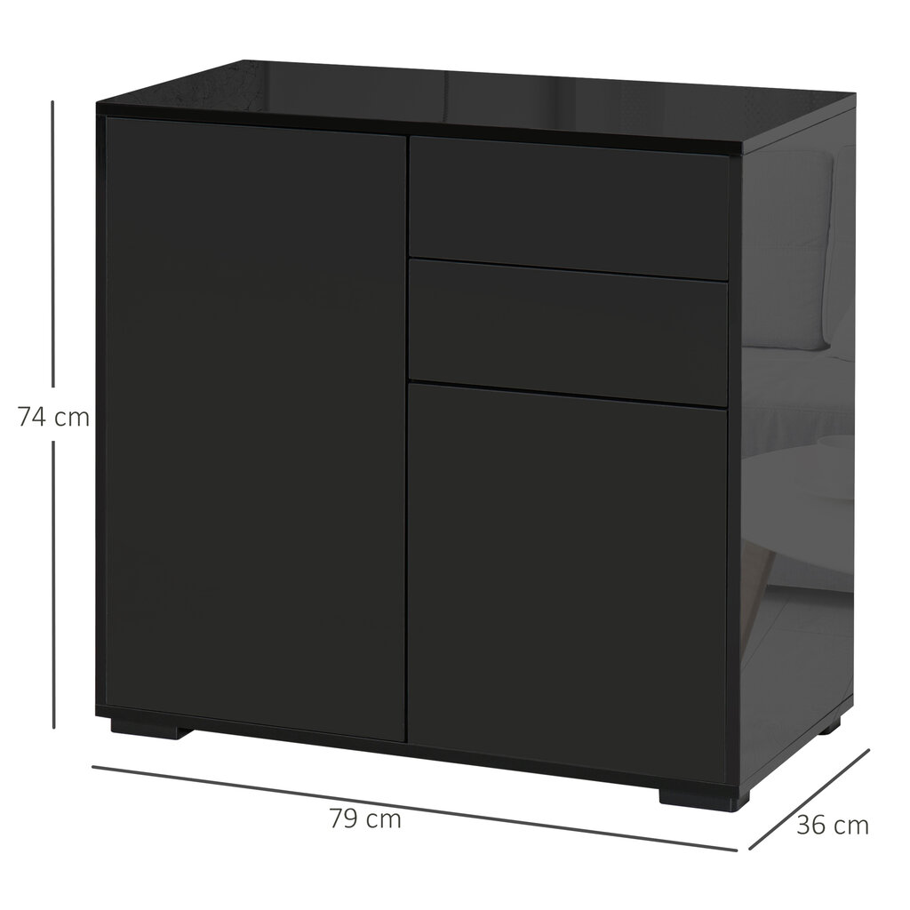 HOMCOM Spintelė su 2 stalčiais ir 2 durelėmis, apsauga nuo pasvirimo, skirta svetainei / miegamajam, 117x36x74cm kaina ir informacija | Komodos | pigu.lt