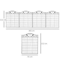 Outsunny dekoratyvinė sodo tvorelė, 4 vnt, 365x112 cm, juoda цена и информация | Заборы и принадлежности к ним | pigu.lt